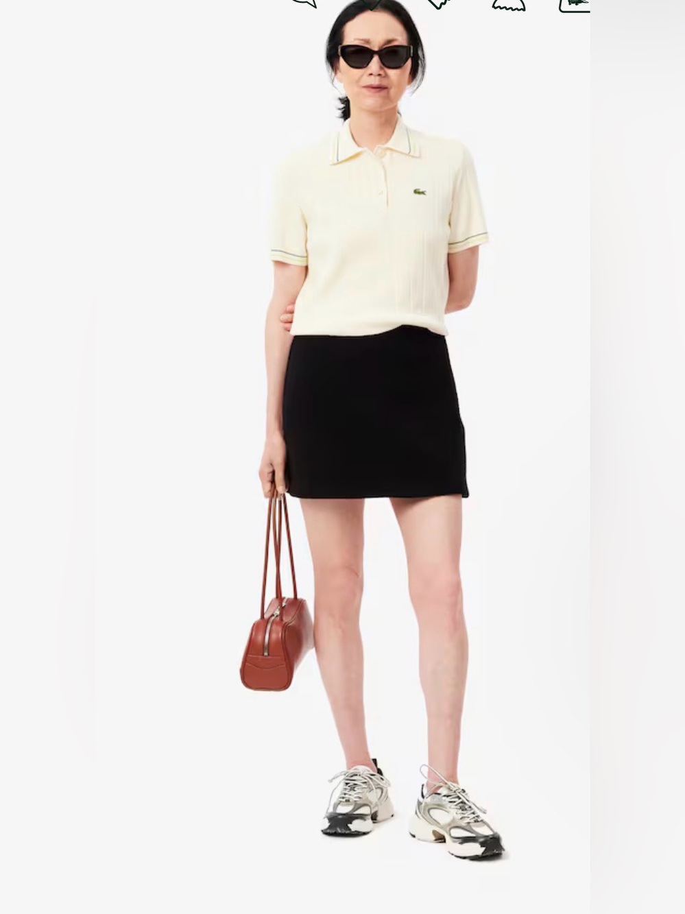 NWT Lacoste Womens Straight Wool Skirt Black Textured Mini Crocodile Logo 42 10